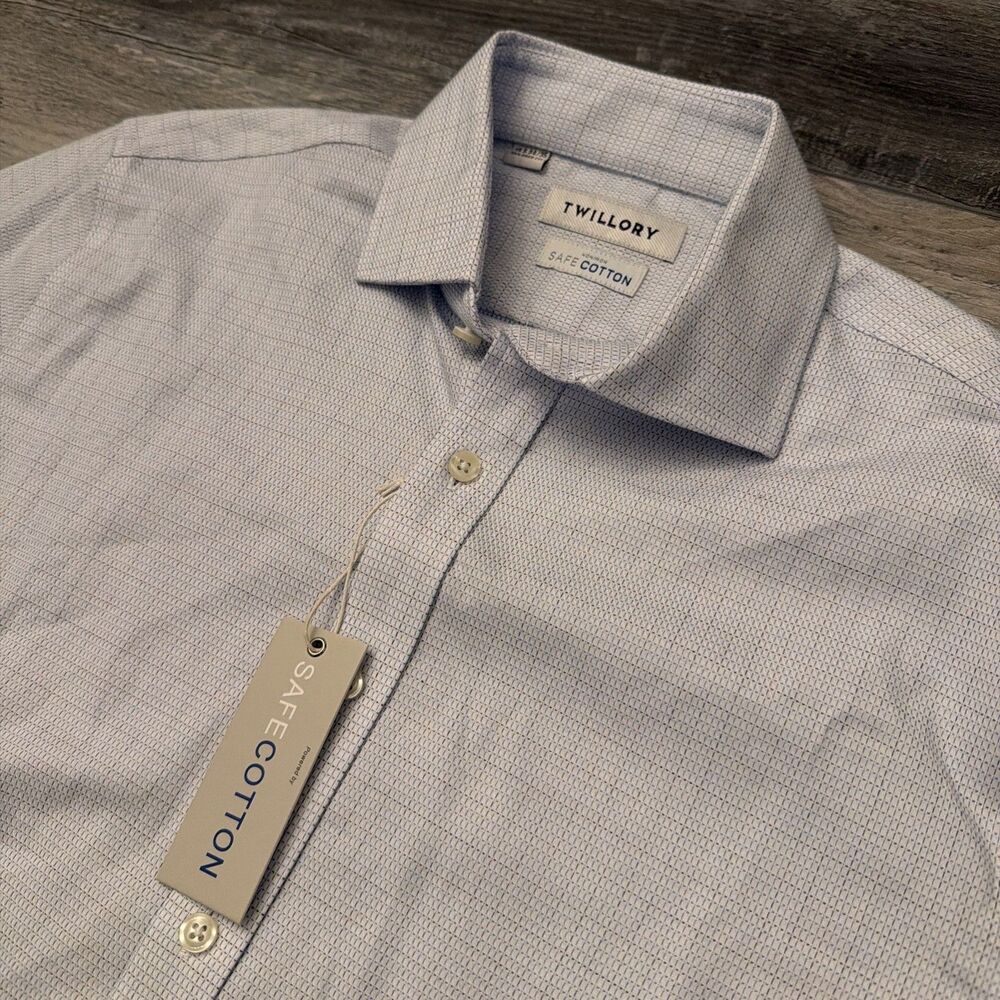 Twillory Safe Cotton Button Up Shirt Mens 15.5 34/35 Tailored Fit Plaid NWT Geo